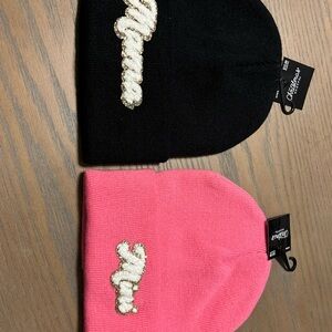 Mama and Toddler Black and Pink Beanie Set NWT